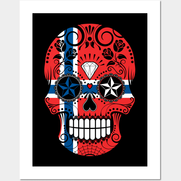 Norwegian Flag Sugar Skull with Roses Wall Art by jeffbartels